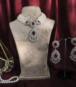 Silver plated ruby Pearl necklace set