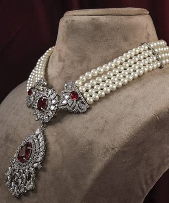 Silver plated ruby Pearl necklace set 3