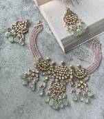 Gold plated multicolor  pink bead necklace set