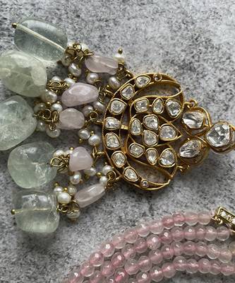 Gold plated multicolor  pink bead necklace set 2