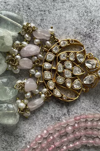 Gold plated multicolor  pink bead necklace set