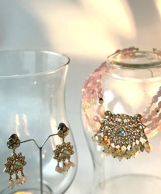 Gold plated pink bead necklace set 2