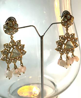 Gold plated pink bead necklace set 1