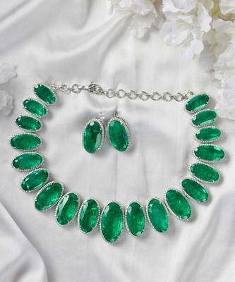 Silver plated Emerald necklace set 1