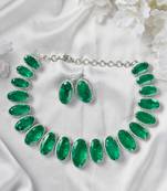 Silver plated Emerald necklace set