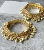 Gold plated beaded pearl bangle