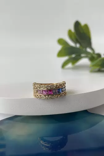 Gold plated multicolor ring