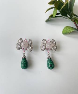 Silver plated Emerald Pearl necklace set 3