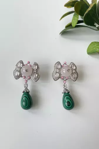 Silver plated Emerald Pearl necklace set
