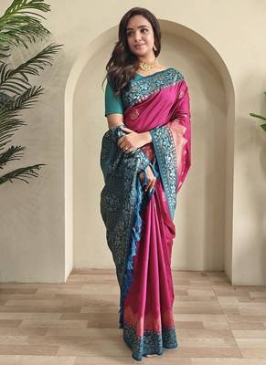 Rani Pink Dual Tone silk blend Saree 1