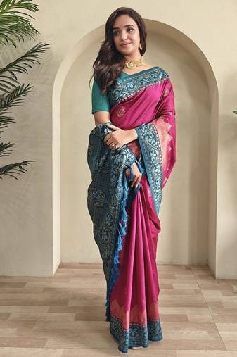 Rani Pink Dual Tone silk blend Saree