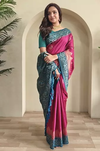 Rani Pink Dual Tone silk blend Saree