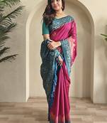Rani Pink Dual Tone silk blend Saree