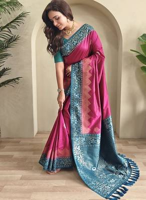 Rani Pink Dual Tone silk blend Saree 2