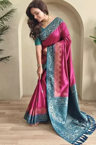 Rani Pink Dual Tone silk blend Saree
