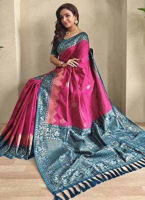 Rani Pink Dual Tone silk blend Saree 3