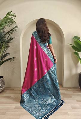 Rani Pink Dual Tone silk blend Saree 4
