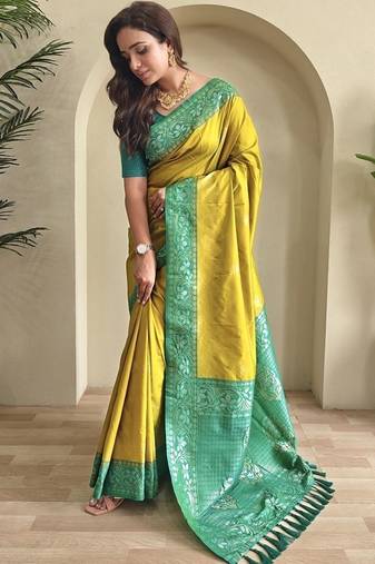 Lime Dual Tone silk blend Saree