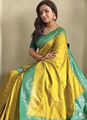 Lime Dual Tone silk blend Saree 3