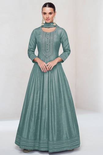 DESIGNER SILK WITH SEQUANCE WORK  ANARKALI SUIT