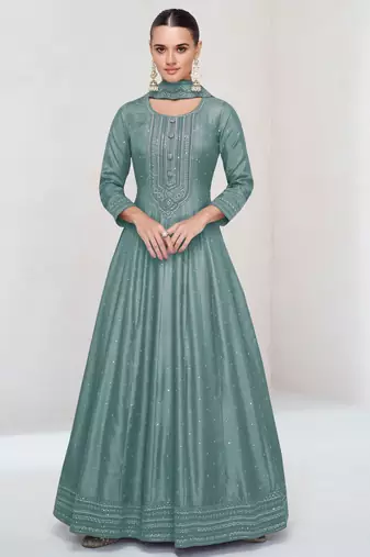 DESIGNER SILK WITH SEQUANCE WORK  ANARKALI SUIT