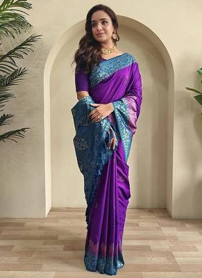 Purple Dual Tone silk blend Saree 1