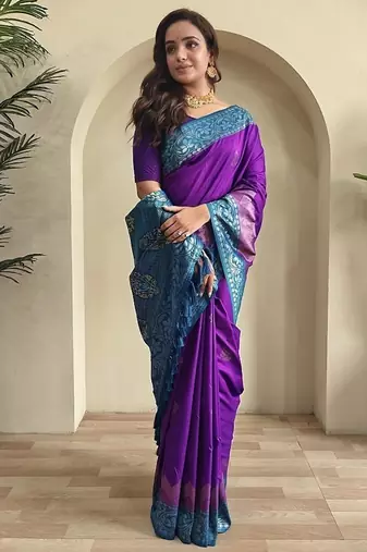 Purple Dual Tone silk blend Saree
