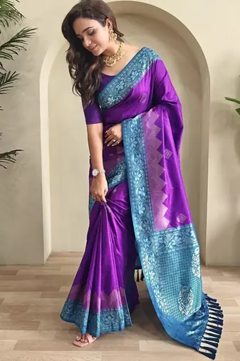 Purple Dual Tone silk blend Saree