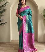 Emerald Green Dual Tone silk blend Saree