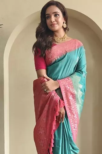 Turquoise Blue Dual Tone silk blend Saree