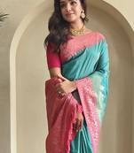 Turquoise Blue Dual Tone silk blend Saree