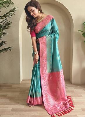 Turquoise Blue Dual Tone silk blend Saree 2