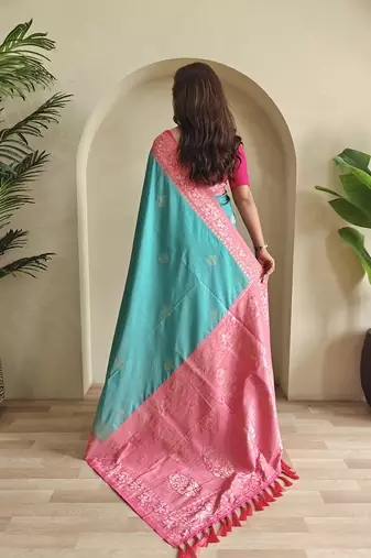 Turquoise Blue Dual Tone silk blend Saree