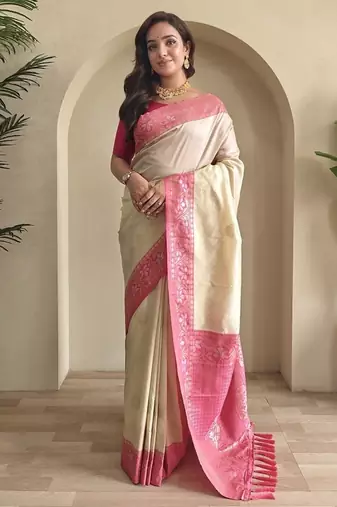Cream Dual Tone silk blend Saree