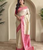 Cream Dual Tone silk blend Saree