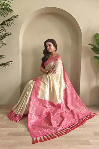 Cream Dual Tone silk blend Saree