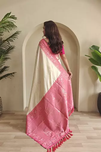 Cream Dual Tone silk blend Saree