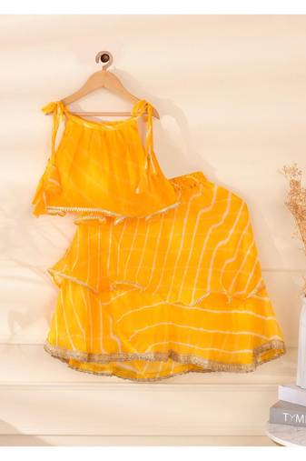 Yellow Leheriya Skirt And Top Set
