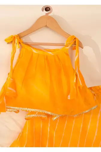 Yellow Leheriya Skirt And Top Set