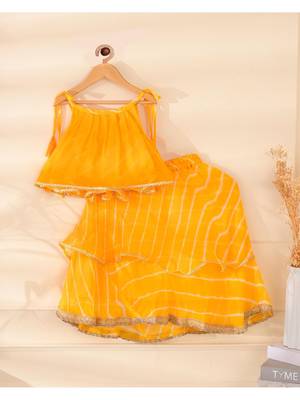 Yellow Leheriya Skirt And Top Set 3
