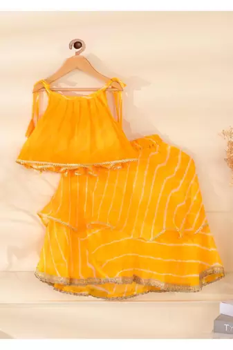 Yellow Leheriya Skirt And Top Set