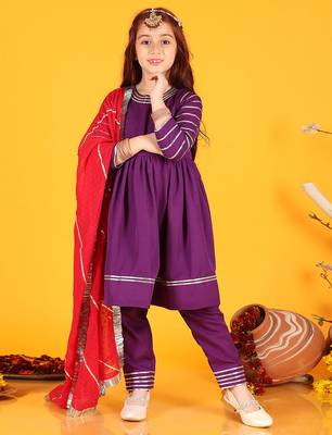 Festive Cotton Anarkali Suit Set with Gota Work  1