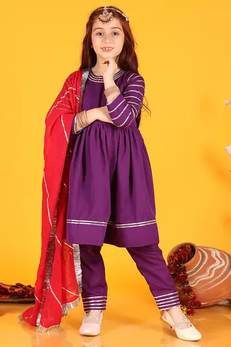 Festive Cotton Anarkali Suit Set with Gota Work 