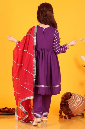 Festive Cotton Anarkali Suit Set with Gota Work 