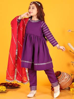 Festive Cotton Anarkali Suit Set with Gota Work  3