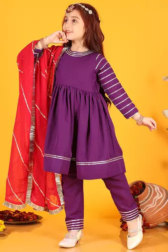 Festive Cotton Anarkali Suit Set with Gota Work 