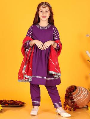 Festive Cotton Anarkali Suit Set with Gota Work  4