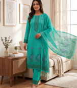 Seagreen muga cotton with jamdani weaving work unstitched suit