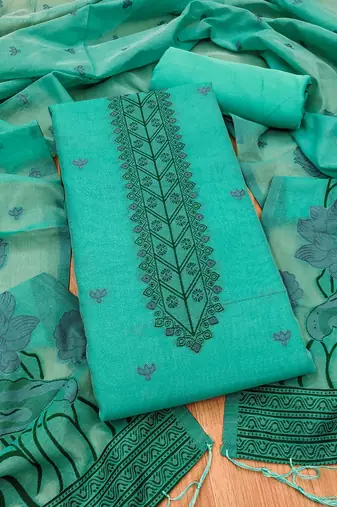 Seagreen muga cotton with jamdani weaving work unstitched suit