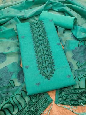 Seagreen muga cotton with jamdani weaving work unstitched suit 3